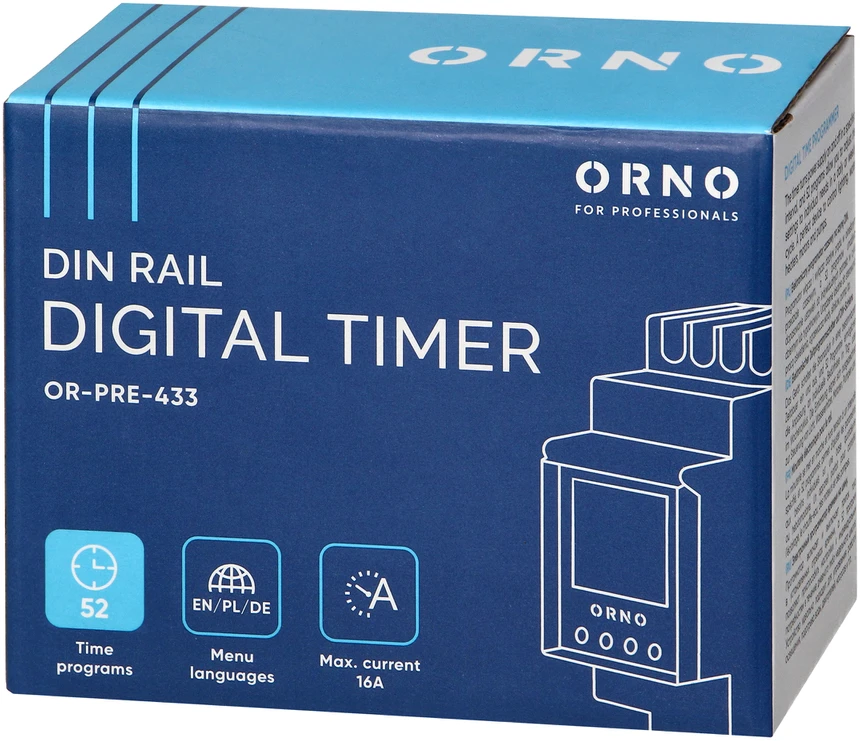 Orno Elektroninis Elektroninis laikmatis, 52 programos, 3 meniu kalbos, 2 moduliai, DIN TH-35mm