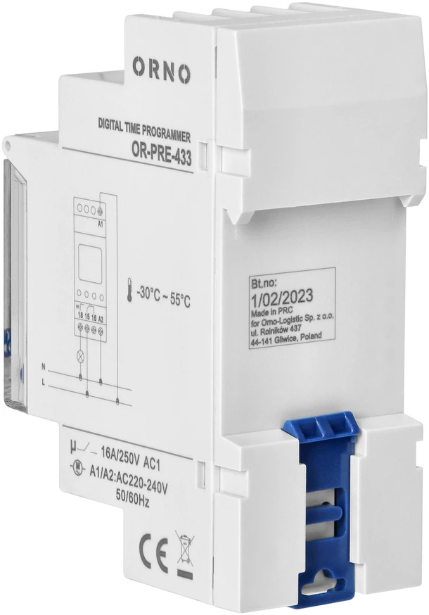 Orno Elektroninis Elektroninis laikmatis, 52 programos, 3 meniu kalbos, 2 moduliai, DIN TH-35mm