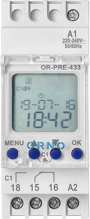 Orno Elektroninis Elektroninis laikmatis, 52 programos, 3 meniu kalbos, 2 moduliai, DIN TH-35mm