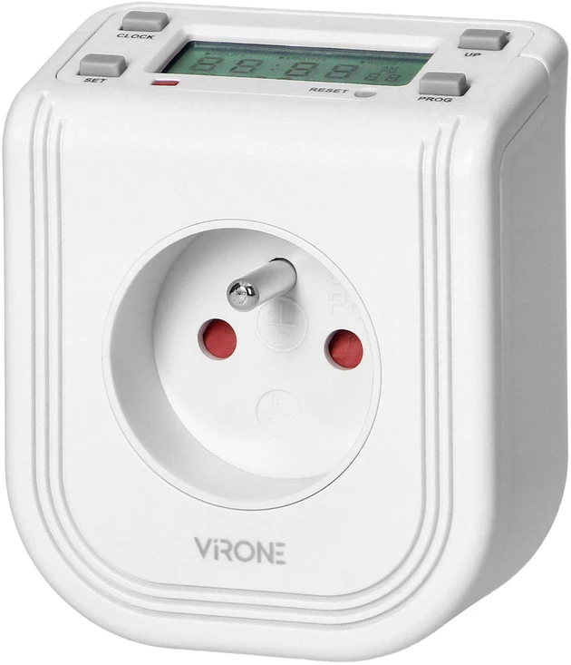 Virone Elektroninis Elektroninis laikmatis su viršutiniu LCD ekranu, 230 V kintamoji srovė, 3680 W, 16 perjungimo taškų, buvimo simuliatorius.