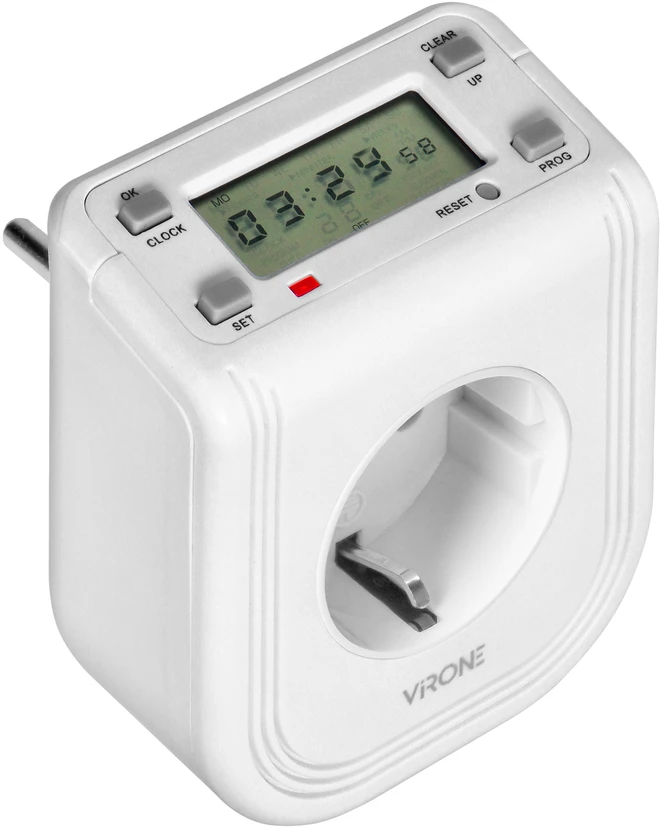 Elektroniczny Elektroninis Elektroninis laikmatis su viršutiniu LCD ekranu, 230 V kintamoji srovė, 3680 W, 16 perjungimo taškų, buvimo simuliatorius, „Schuko“ versija