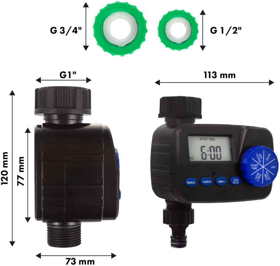 „GreenBlue“ elektroninis laistymo valdiklis, programatorius, 2x1,5V AA maitinimo šaltiniai, GB390