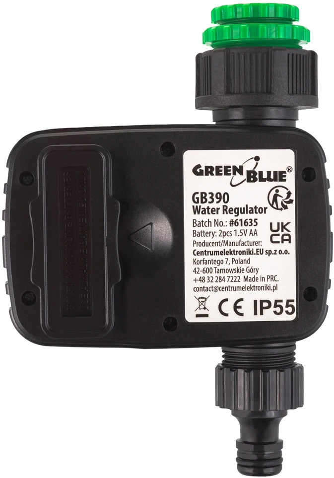 „GreenBlue“ elektroninis laistymo valdiklis, programatorius, 2x1,5V AA maitinimo šaltiniai, GB390