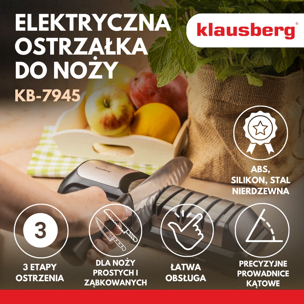 Kaitlentė Elektryczna Elektrinis deimantinis peilių galąstuvas, tikslus virtuvinių peilių galandimas ir poliravimas, Klausberg, KB-7945
