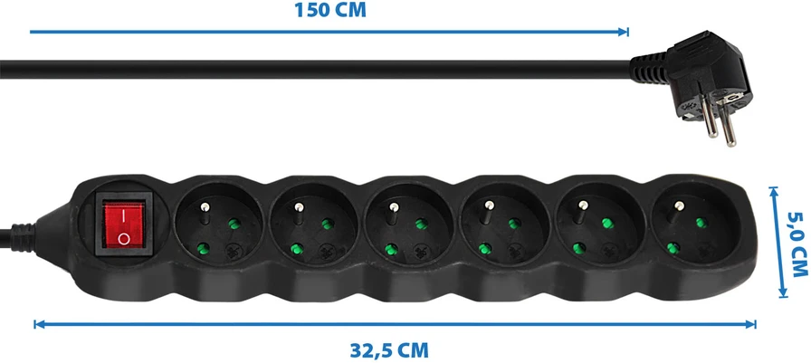 Ilgiklis - Esperanza ELK217K 6 AC Lizdai 1.5m Vidaus Juodas
