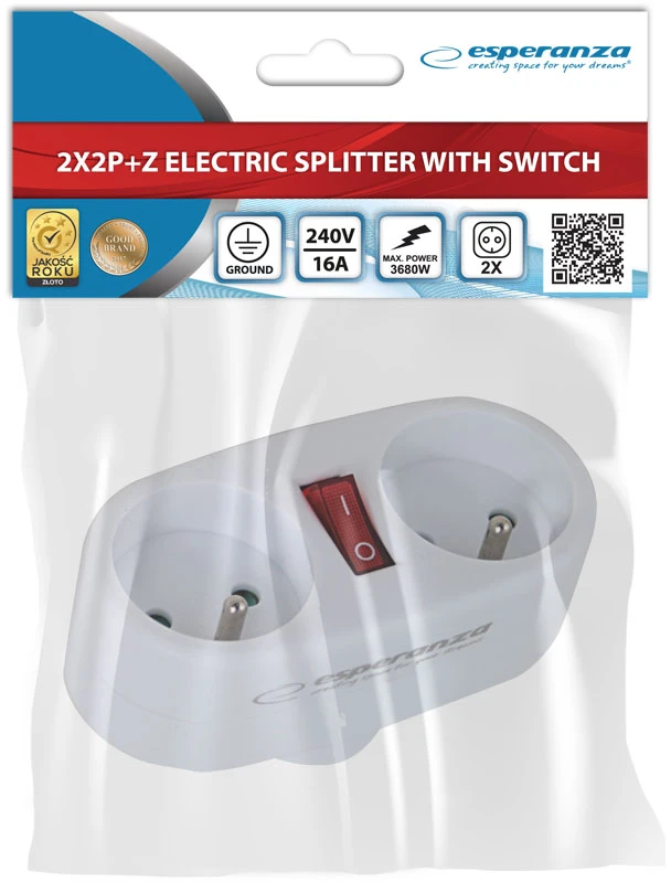 Esperanza ELK306W Electrical splitter 2 GN. Baltas