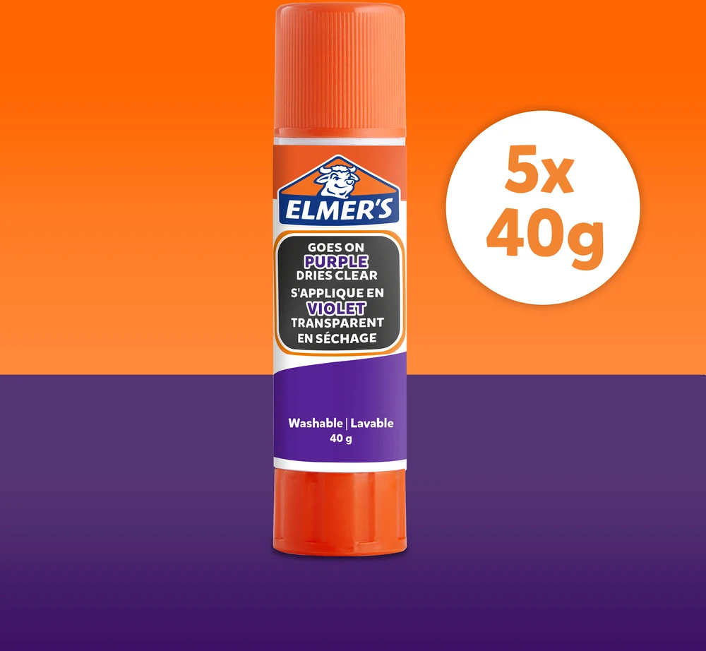 Elmer's - išnykstantys violetiniai klijų pieštukai, 40 gramų (5 vnt. pakuotė) (2143884)