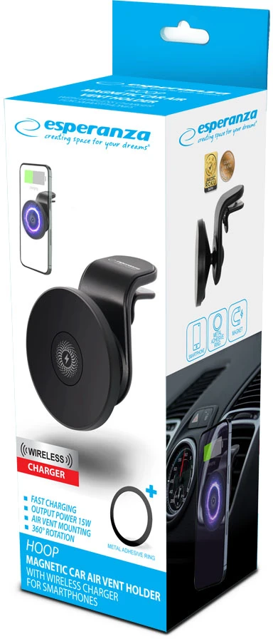 EMH146 Esperanza magnetinis automobilio telefono laikiklis su įkrovimo lankeliu