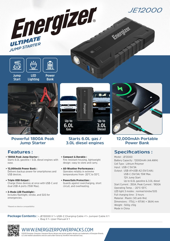 „Energizer“ – 3 viename užvedimo įrenginys – 8000 mAh