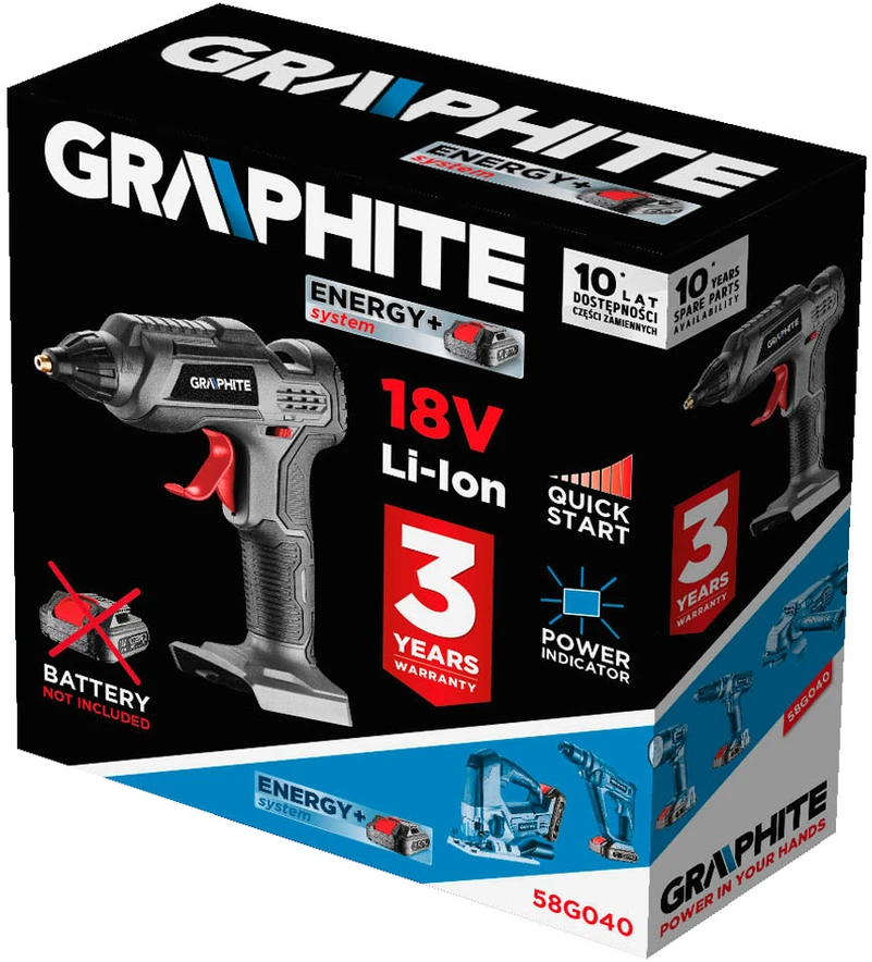 Akumuliatorinis klijų pistoletas Graphite 58G040; 18 V (be akumuliatoriaus ir pakrovėjo)