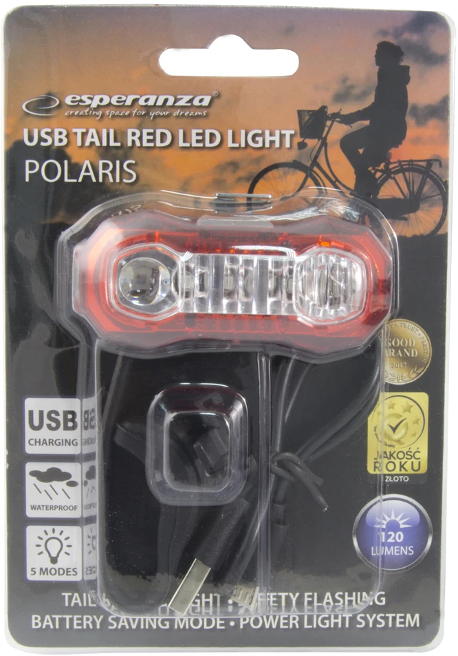 EOT021 Esperanza LED dviračio galinis žibintas su USB Polaris