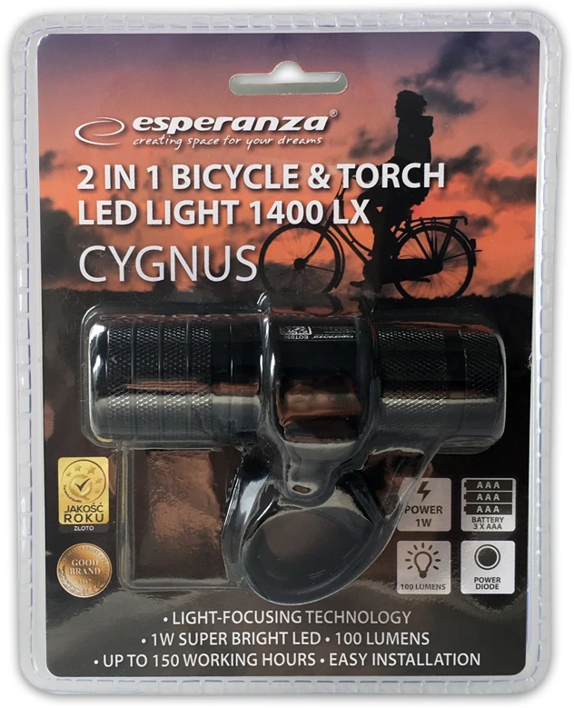 Dviračio žibintuvėlis su LED apšvietimu 2 IN 1 Esperanza Cygnus EOT056