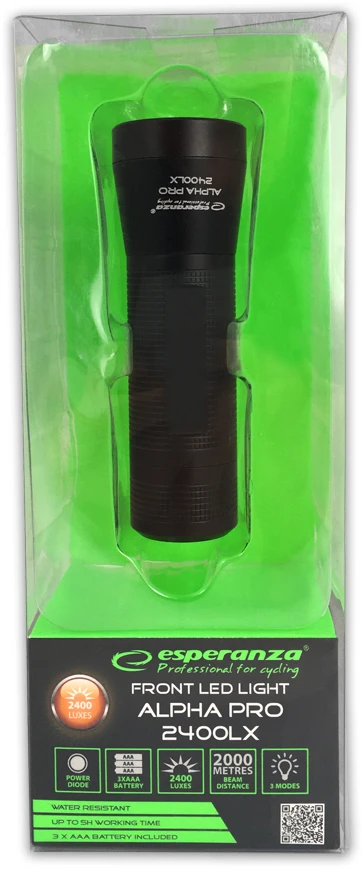 Dviračio žibintuvėlis su LED apšvietimu 2 IN 1 Esperanza ALPHA PRO 2400 LX EOT057