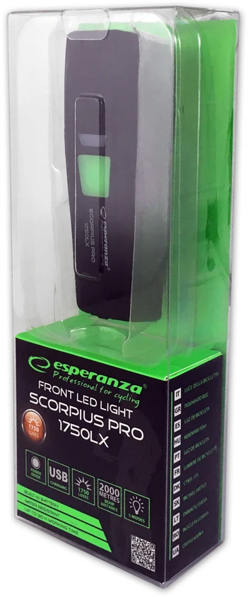 Dviračio žibintuvėlis su LED apšvietimu Esperanza Scorpius PRO 1750 LX EOT060