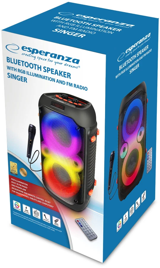 Esperanza EP156 BT FM LED RGB KARAOKE Speaker Juodas 20W