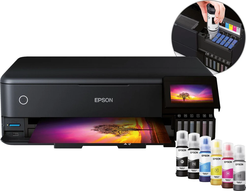 Daugiafunkcis nuotraukų spausdintuvas Epson EcoTank ET-8550, A3+, spausdinimas / kopijavimas / skenavimas, 6 spalvų rašalas, papildoma rašalo talpykla, Wi-Fi