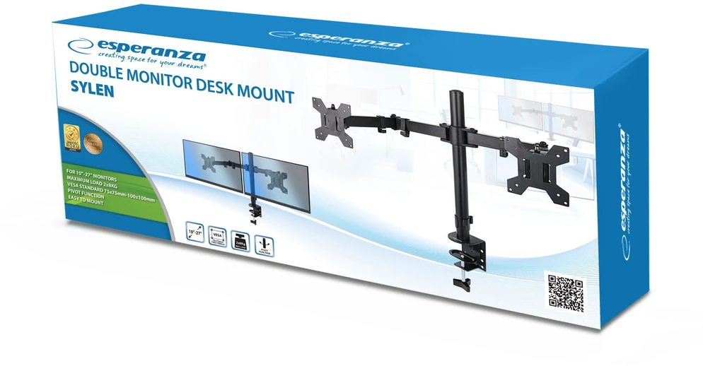 Monitorių Laikiklis - Esperanza ERW018 Dviem Monitoriams 10-27" Iki 8kg