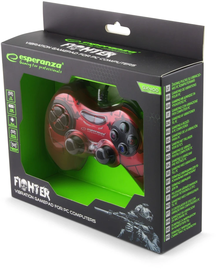 ESPERANZA EGG105R FIGHTER - ŽAIDIMŲ PULTAS SU VIBRACIJOMIS PC
