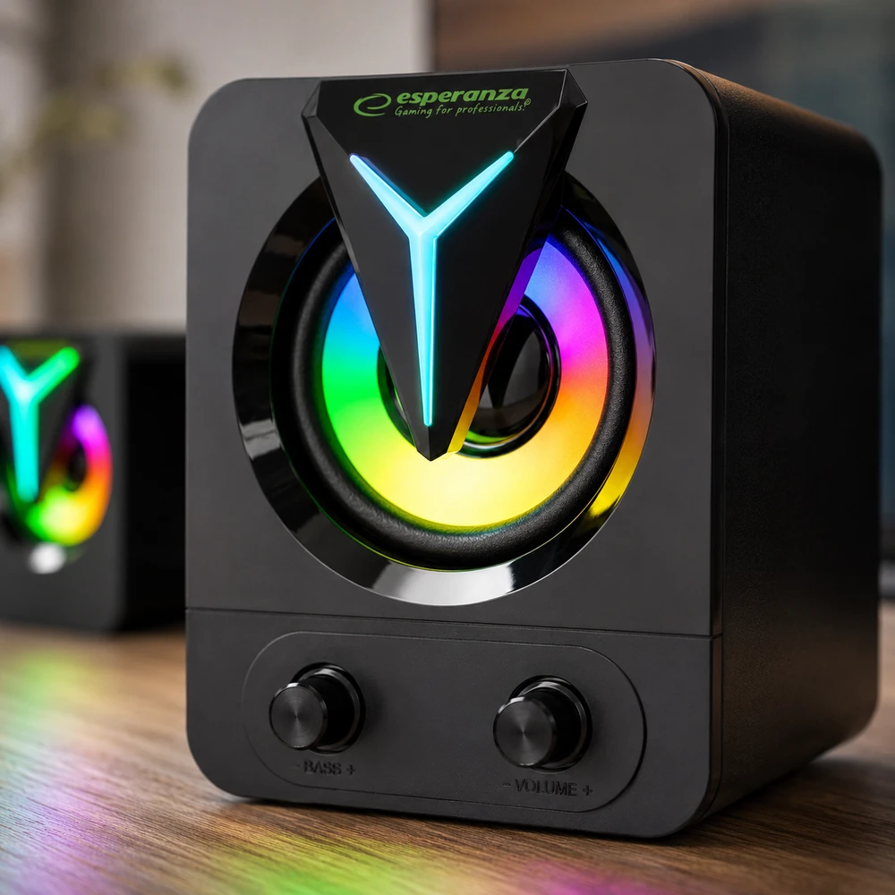 Kompiuterio kolonėlės EGS107 Esperanza garsiakalbiai 2.1 usb led vaivorykštinis sopranas