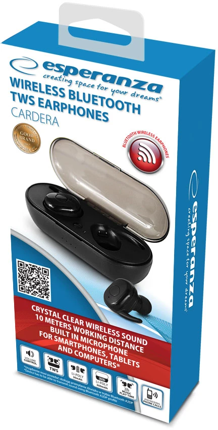 Belaidės Ausinės - Esperanza TWS CARDERA Bluetooth 5.0 į ausis įkišamos 4h Pokalbio Laikas Juodos