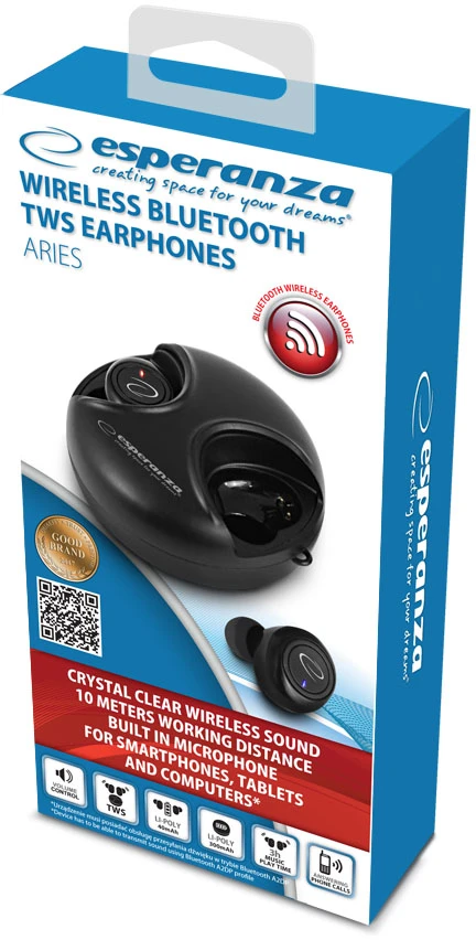 Belaidės Ausinės - Esperanza EH228K Bluetooth 5.0 į ausis įkišamos Micro-USB Juodos