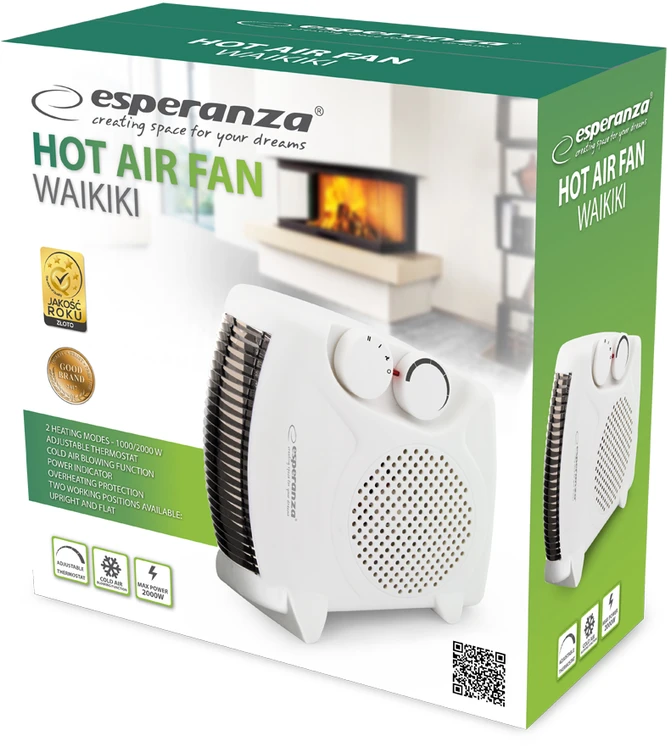 Heater fan Esperanza Waikiki EHH004 (2000W, 3 heating levels, baltos spalvos)
