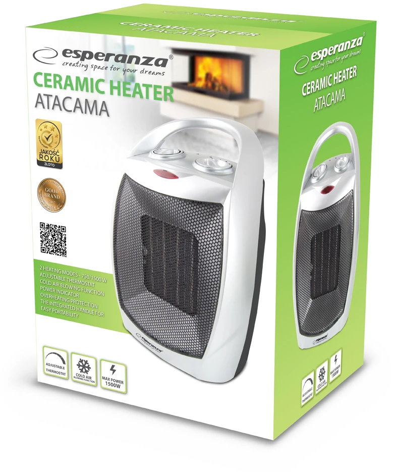 ESPERANZA Heater fan electric nza EHH006 1500W 3 heating levels juodos spalvos sidabrinis