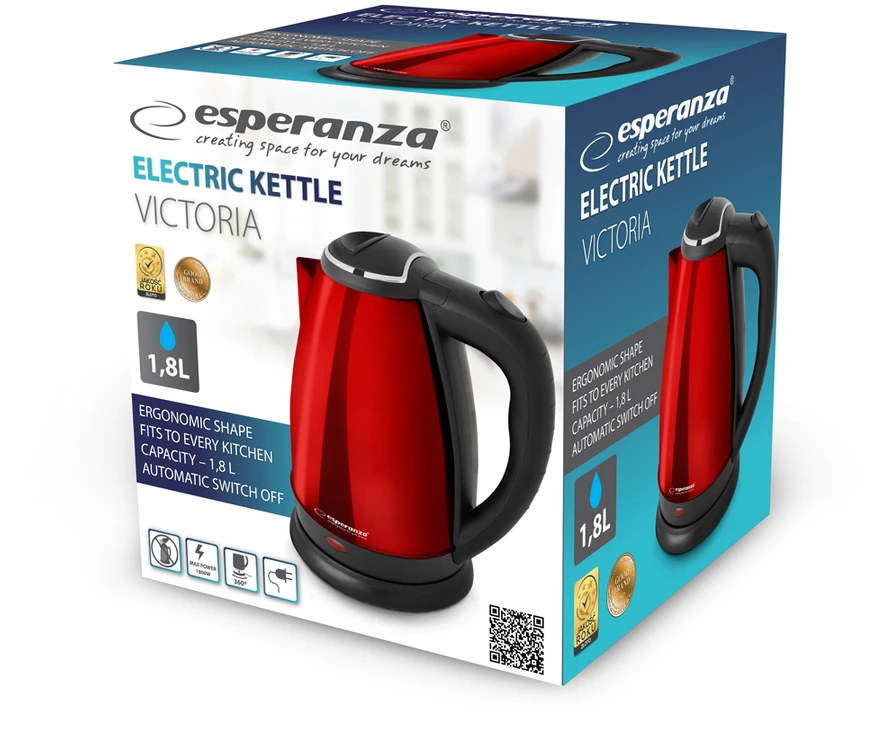 Elektrinis Virdulys - Esperanza EKK113R - 1,8 L, Juodas/Raudonas, 1800 W