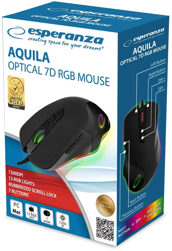 Esperanza EM132 pelė dešinei rankai USB Optinė 7200 DPI
