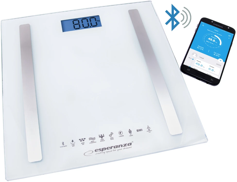 Svarstyklės su „Bluetooth“ funkcija Esperanza B.FIT EBS016W (baltos spalvos)