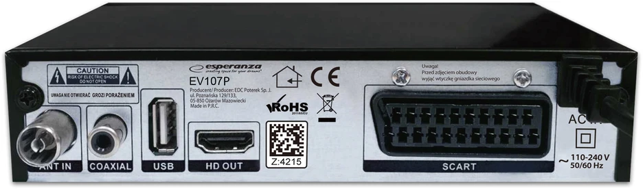 „Esperanza“ skaitmeninis imtuvas / dekoderis EV107P DVB-T2 H.265/HEVC