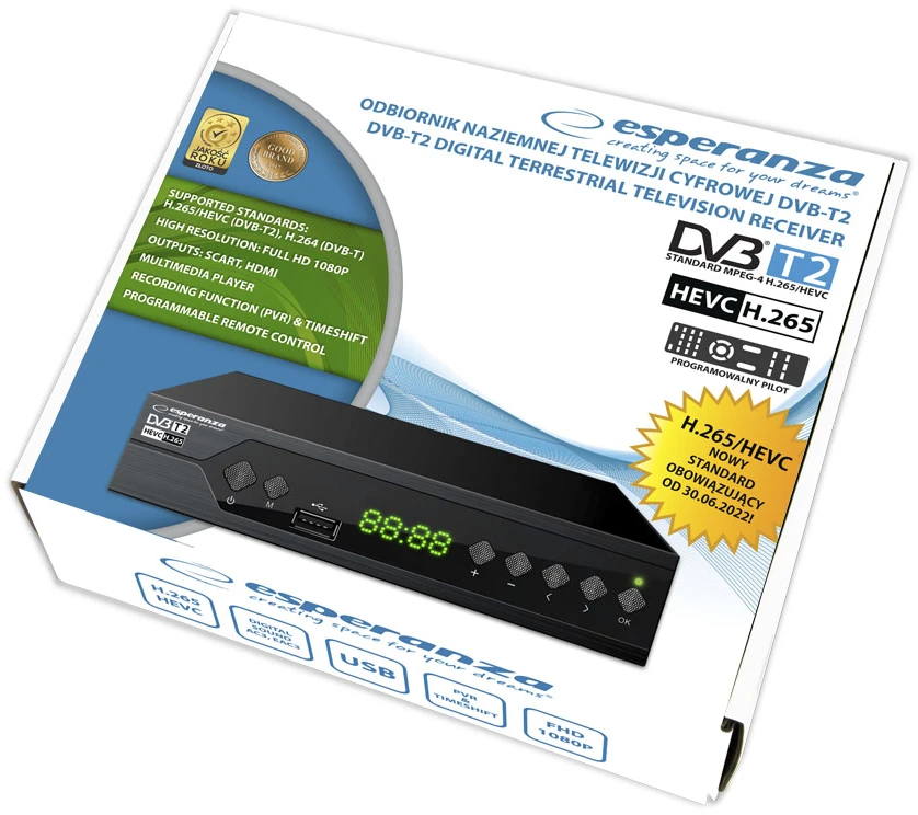 „Esperanza“ skaitmeninis imtuvas / dekoderis EV107P DVB-T2 H.265/HEVC