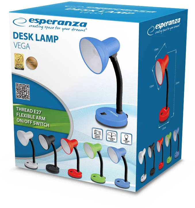 Esperanza stalinė lempa E27 vega juoda ELD109K