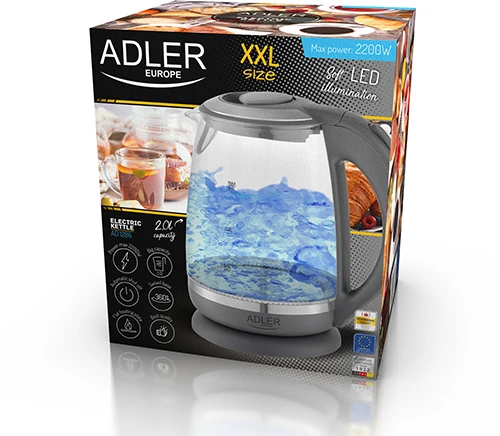 Adler | Virdulys | AD 1286 | Standard | 2200 W | 2 L | Plastic/Glass | 360° rotational base | Pilkas