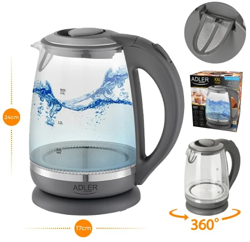 Adler | Virdulys | AD 1286 | Standard | 2200 W | 2 L | Plastic/Glass | 360° rotational base | Pilkas
