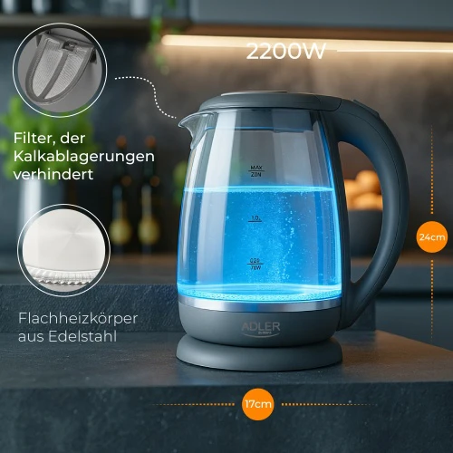 Adler | Virdulys | AD 1286 | Standard | 2200 W | 2 L | Plastic/Glass | 360° rotational base | Pilkas
