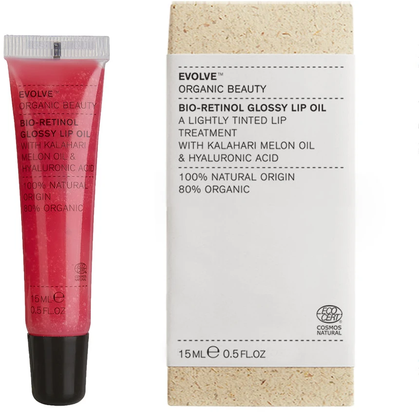 „Evolve Beauty“ – „Bio-Retinol“ blizgus lūpų aliejus, 15 ml – švelniai rožinė