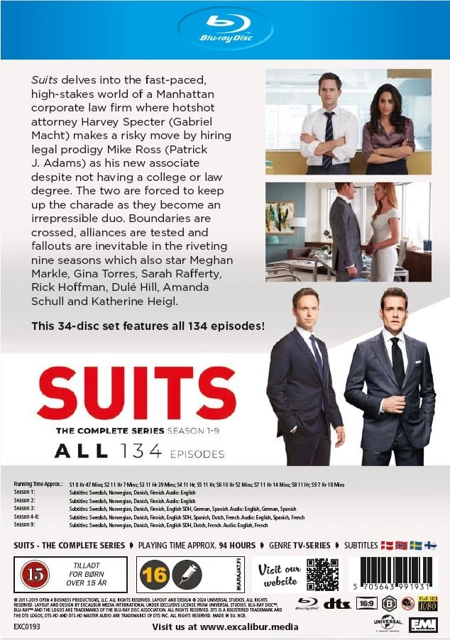 Excalibur „Suits: The Complete Series“ (34 diskų) („Blu-ray“)