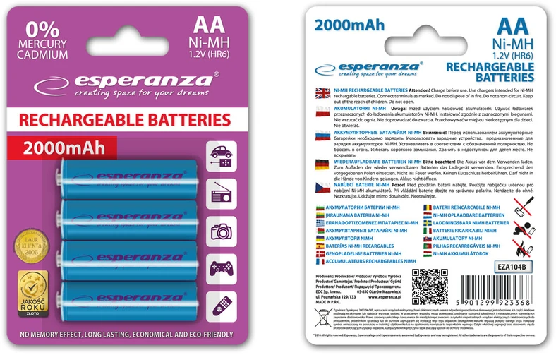 EZA104B Esperanza įkraunamos ni-mh aa 2000mah baterijos 4 vnt mėlynos spalvos
