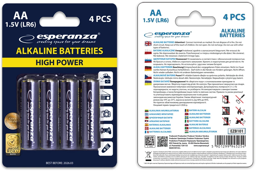 EZB101 Esperanza baterie alkaliczne aa 4vnt. blister