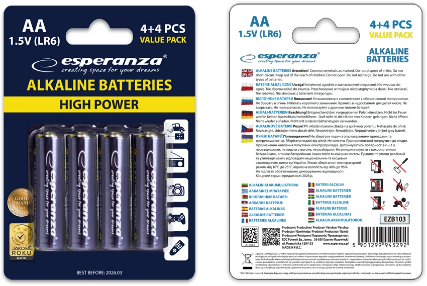 EZB103 Esperanza baterie alkaliczne aa 8szt blister