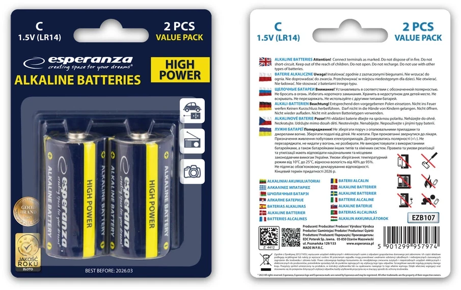 EZB107 Esperanza šarminės baterijos LR14 C, 2 vnt., lizdinė pakuotė