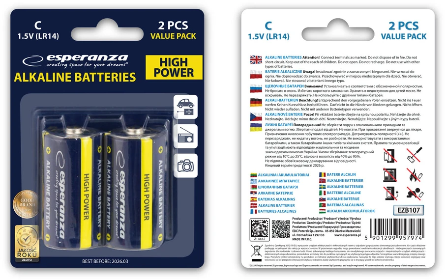 EZB107 Esperanza šarminės baterijos LR14 C, 2 vnt., lizdinė pakuotė