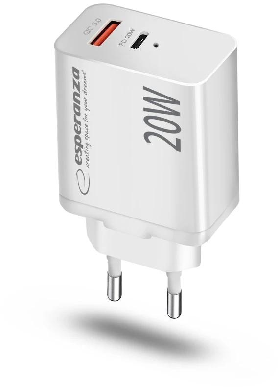 Esperanza EZC105W mains charger 20W Baltas