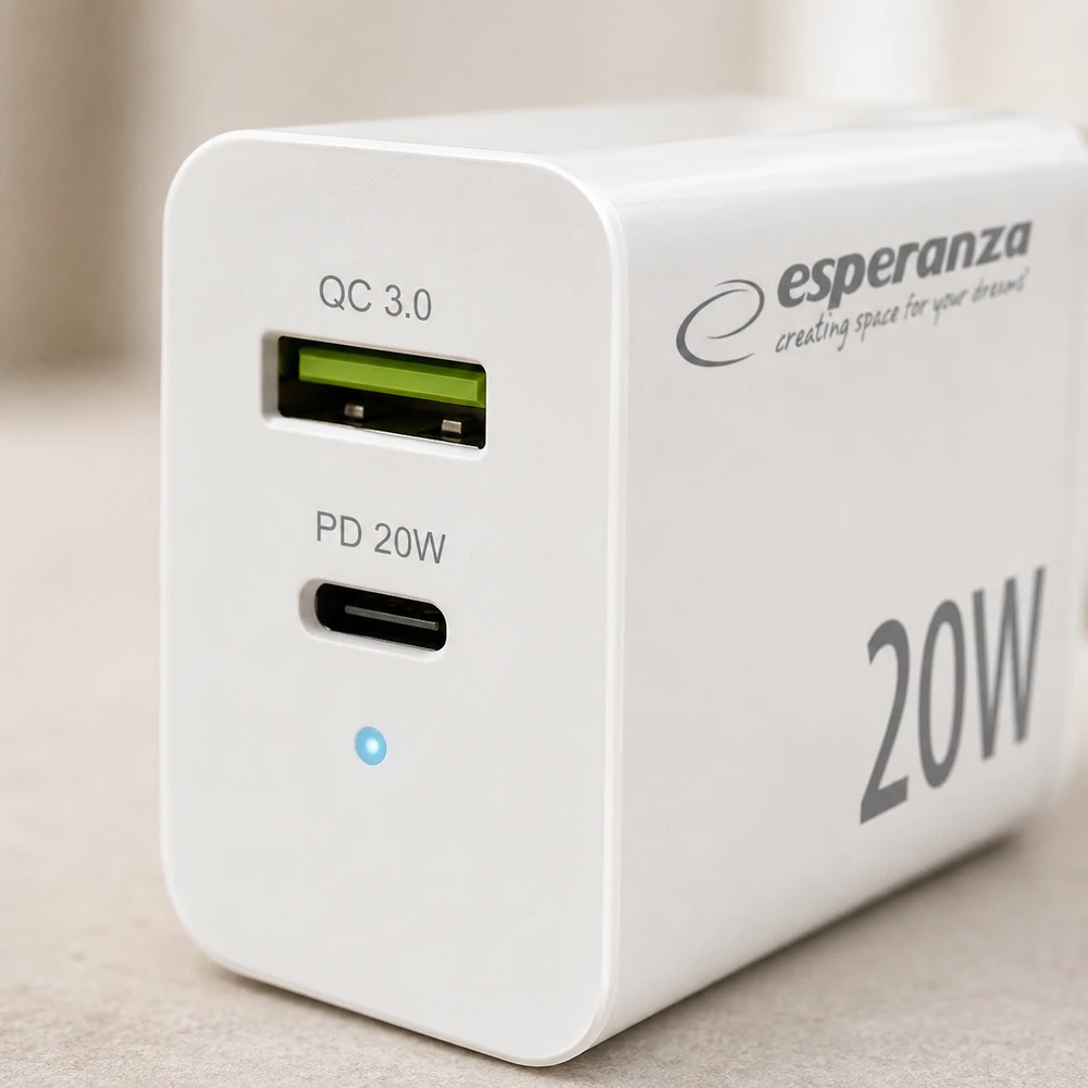 Esperanza EZC105W mains charger 20W Baltas