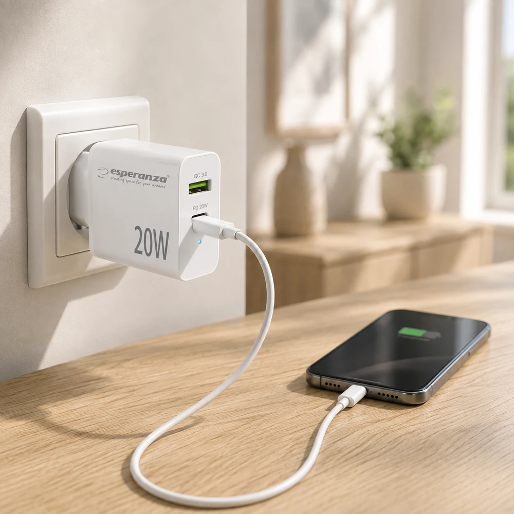 Esperanza EZC105W mains charger 20W Baltas