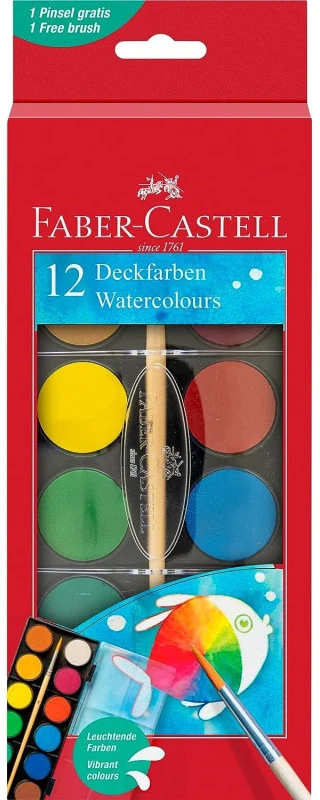 Faber-Castell akvarelinių dažų dėžutė, 12 spalvų, didelė (125018)