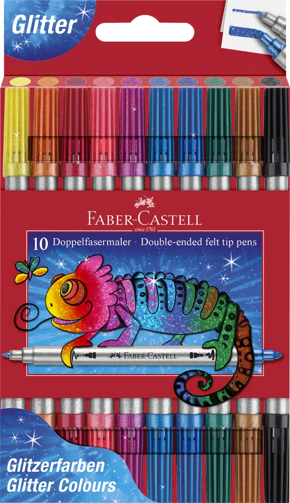 Flomasteriai Faber-Castell, 20 spalvų, dvipusiai, blizgučiai