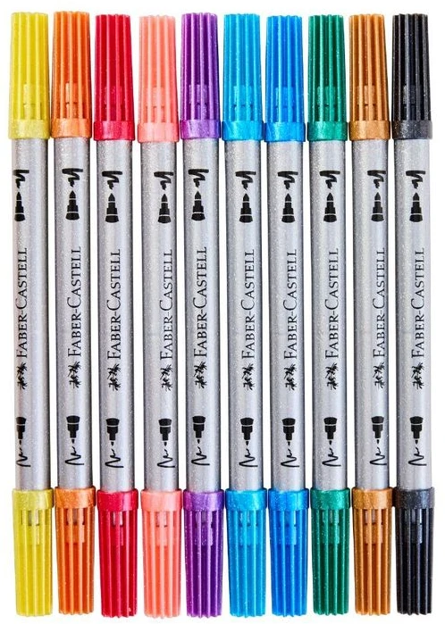 Flomasteriai Faber-Castell, 10 spalvų, dvipusiai, su blizgučiais
