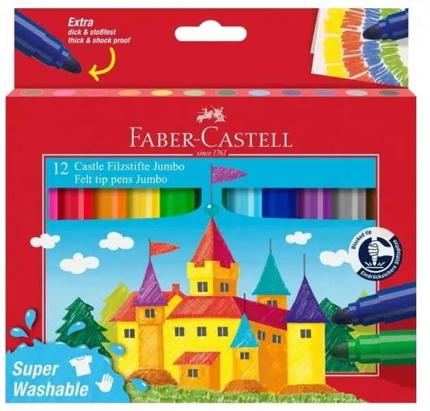 Faber-Castell - Flomasteriai Jumbo - 12 vnt., labai lengvai nuplaunami (154311)